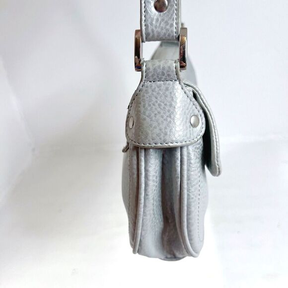 y2k Vintage Unlisted Kenneth Cole Silver Metallic Shoulder Bag Buckle Purse - Picture 2 of 10